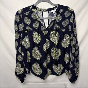 Crown & Ivy Navy and Green Paisley Blouse